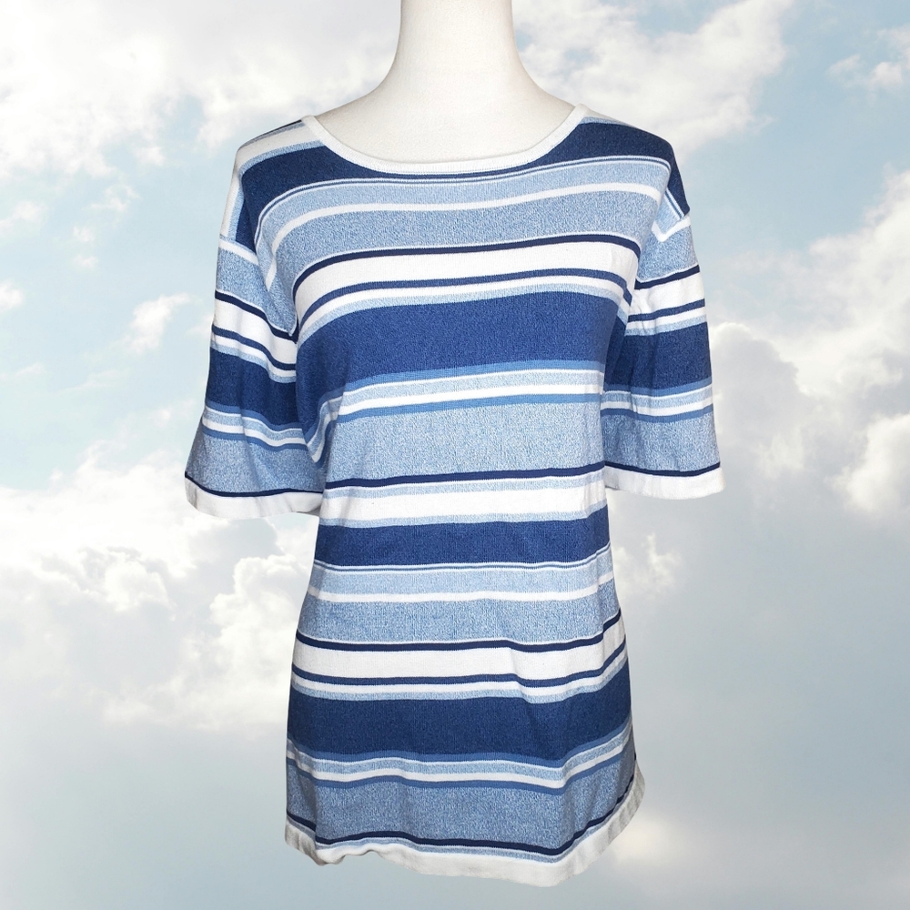 C.D. Daniels Shades Of Blue & White Striped 100% Cotton Top